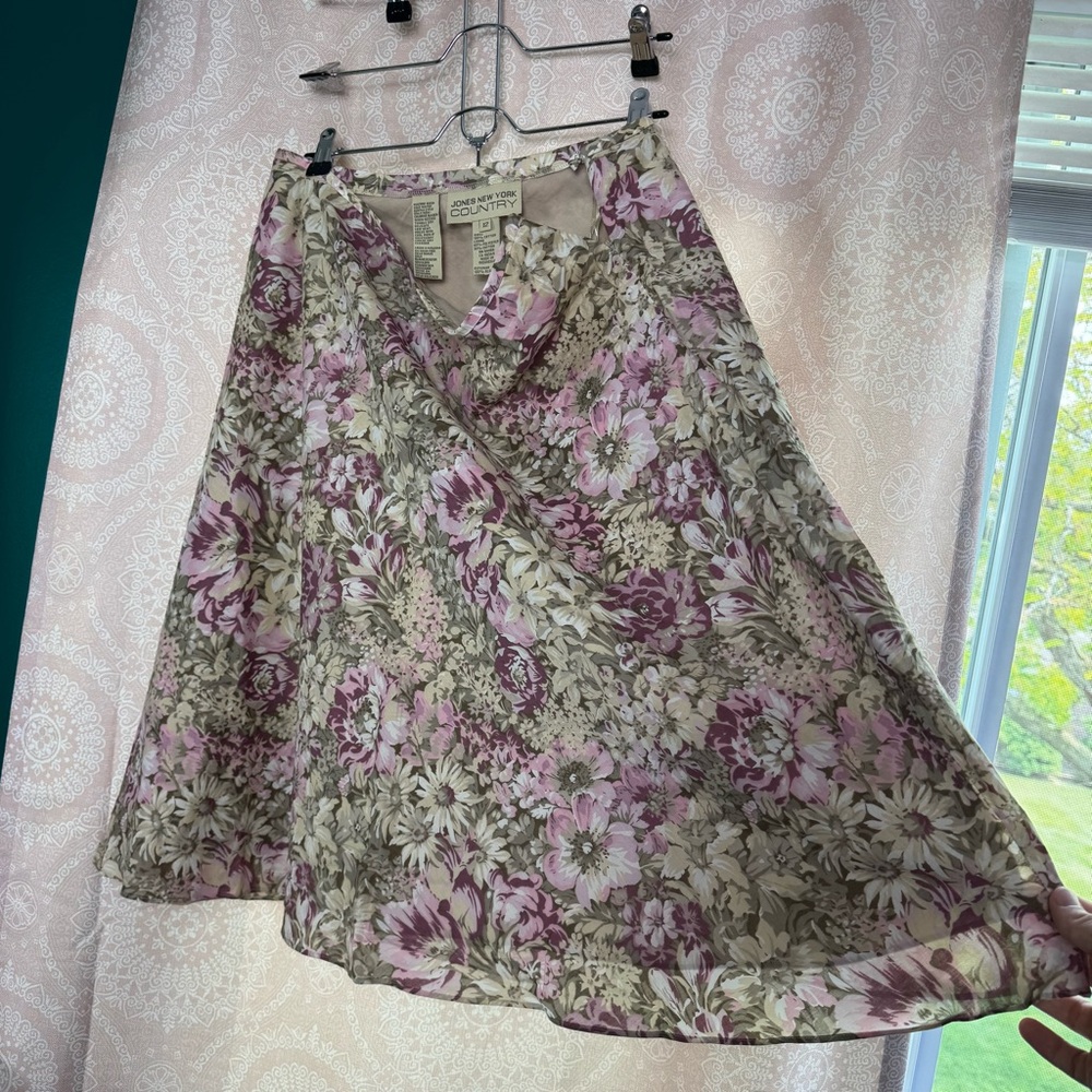 VTG Jones New York Country A Line Floral Skirt Retro Cottagecore Plum Sage